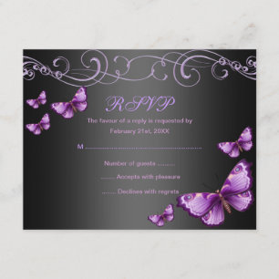 Placa RSVP de Aniversário da Borboleta Púrpura/Pre