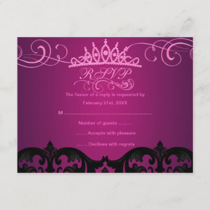 Placa RSVP de Aniversário do Damask e Swirl Rosa