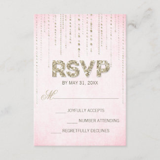 Placa RSVP de aparência brilhante rosa e Dourada