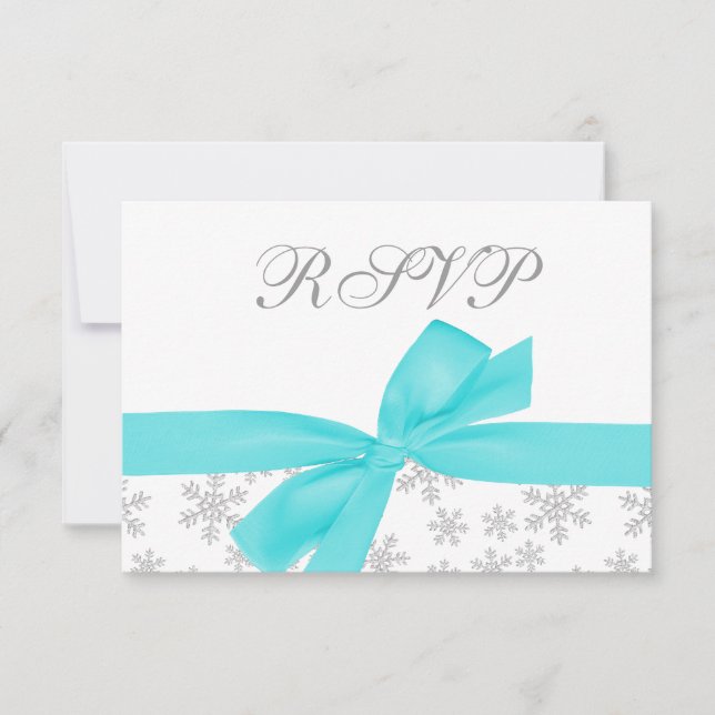 Placa RSVP de Arco Teal Silver Snowflakes (Frente)