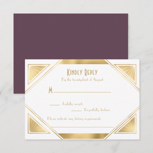 Placa RSVP de Arte Deco do Excelente chic Elegante (Frente/Verso)