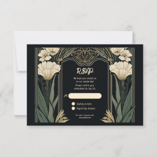 Placa RSVP de Arte Escura Elegante Nouveau