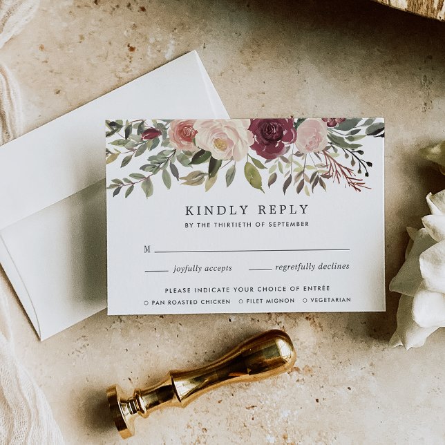 Placa RSVP de Bloom Rustic com Escolha de Refeiçõe (Criador carregado)