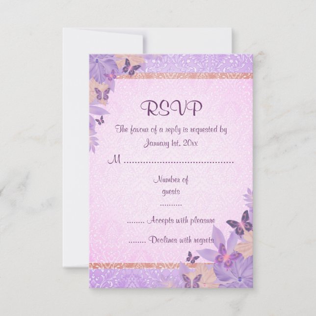 Placa RSVP de Borboleta e Damask Rpper/Peach (Frente)