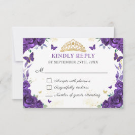 Placa RSVP de Borboletas de Quinceañera Purple Flo
