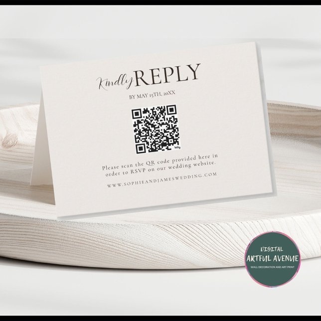 Placa RSVP de Caligrafia de Código QR Minimalista  (Minimalist QR Code Response Wedding Invitation)
