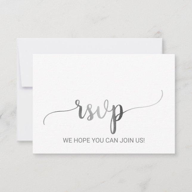 Placa RSVP de Caligrafia Simples Silver Foil (Frente)