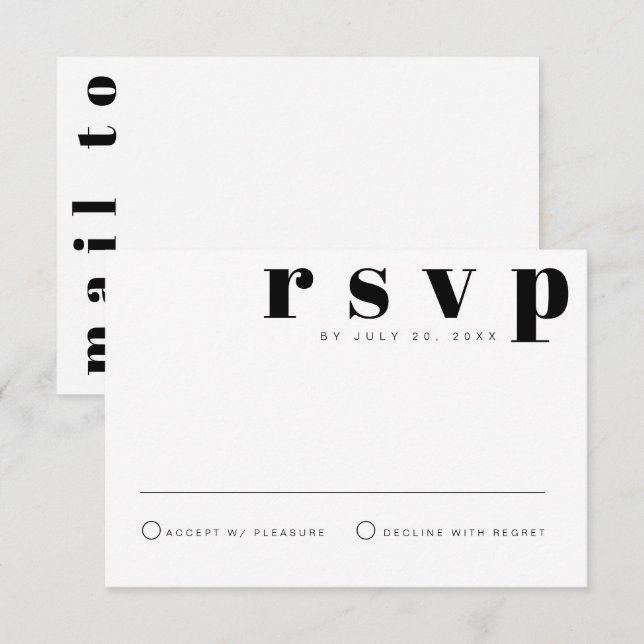 Placa RSVP de Cartão Postal Moderno com Negrito pa (Frente/Verso)