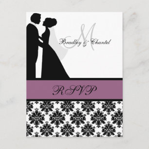 Placa RSVP de Casal de Casamento Negro e Roxo