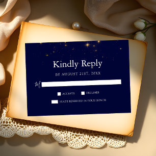 Placa RSVP de Casamento Azul das Estrelas da Meia-