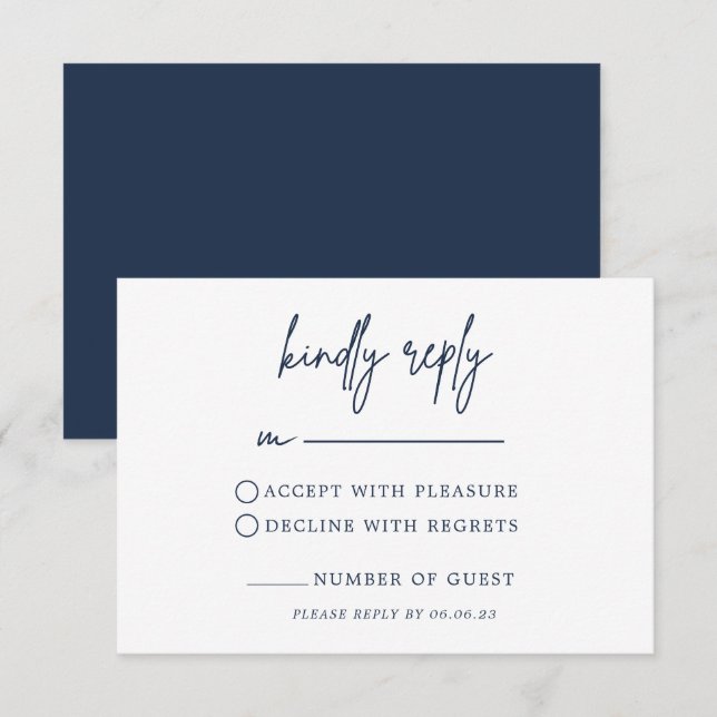 Placa RSVP de Casamento Azul de marinho (Frente/Verso)