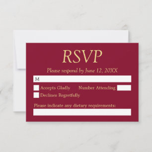 Placa RSVP de Casamento Beige do Ouro Burgundy
