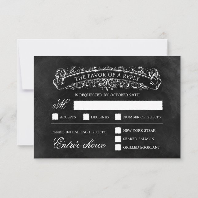 Placa RSVP de Casamento Chic Russo - Preto (Frente)