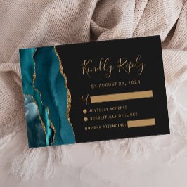Placa RSVP de Casamento Dark Dourado de Teal Moder