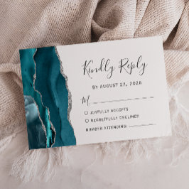 Placa RSVP de Casamento de Agato de Teal Silver Mo