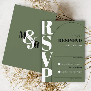 Placa RSVP de Casamento de Ampersand Verde Moderno