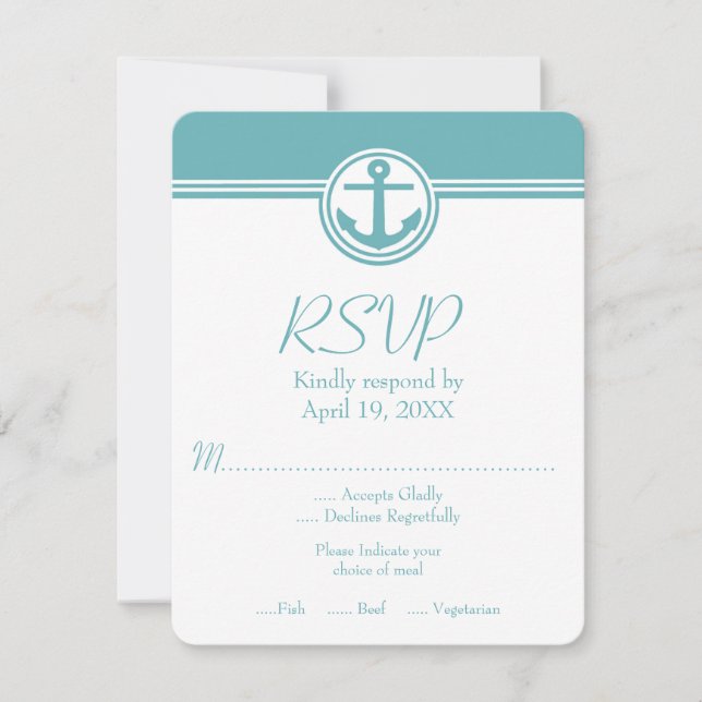 Placa RSVP de Casamento de Âncora Náutica Teal (Frente)