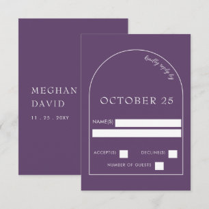 Placa RSVP de Casamento de Arca Moderna Roxo