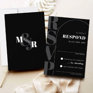 Placa RSVP de Casamento de Arch de Ampersand Preto