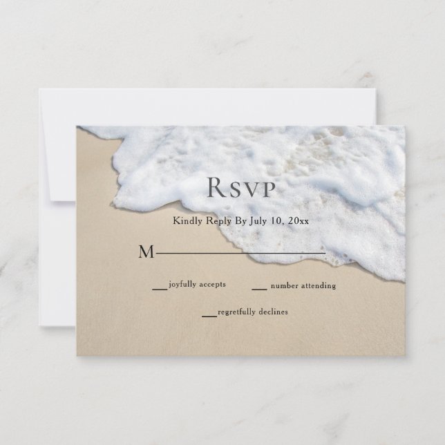 Placa RSVP de Casamento de Areia e Espuma de Praia (Frente)