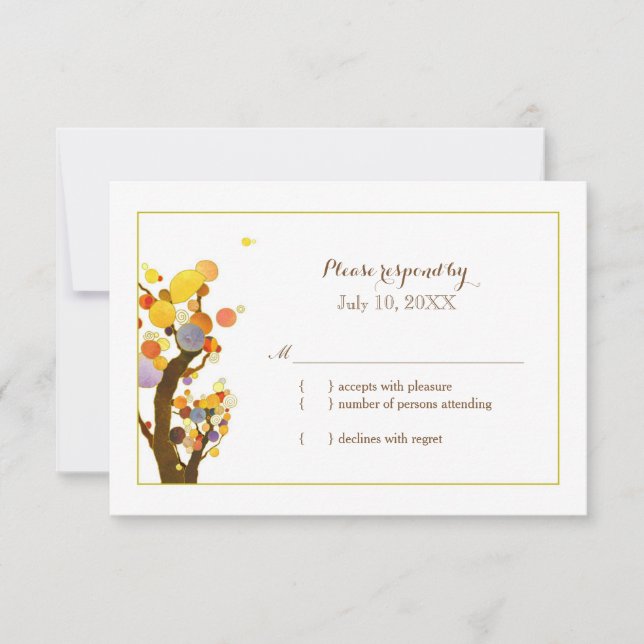 Placa RSVP de Casamento de Árvores de Jardim Color (Frente)