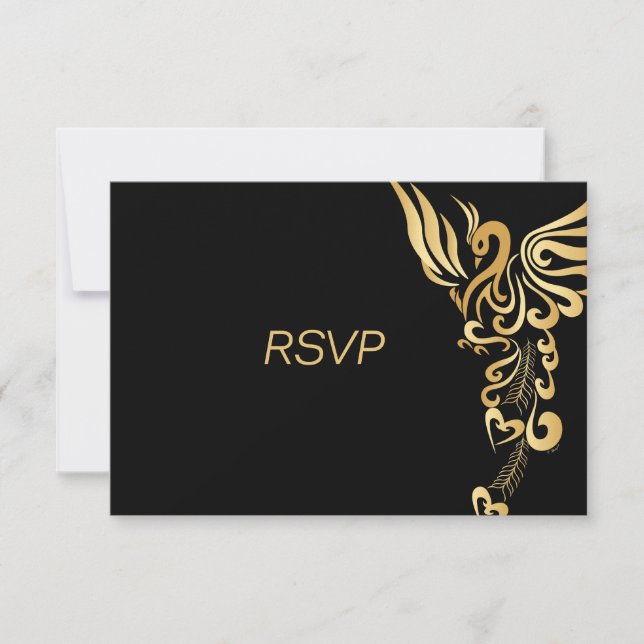 Placa RSVP de Casamento de Ascensão Phoenix ouro (Frente)