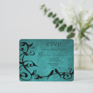 Placa RSVP de Casamento de Aves Teais