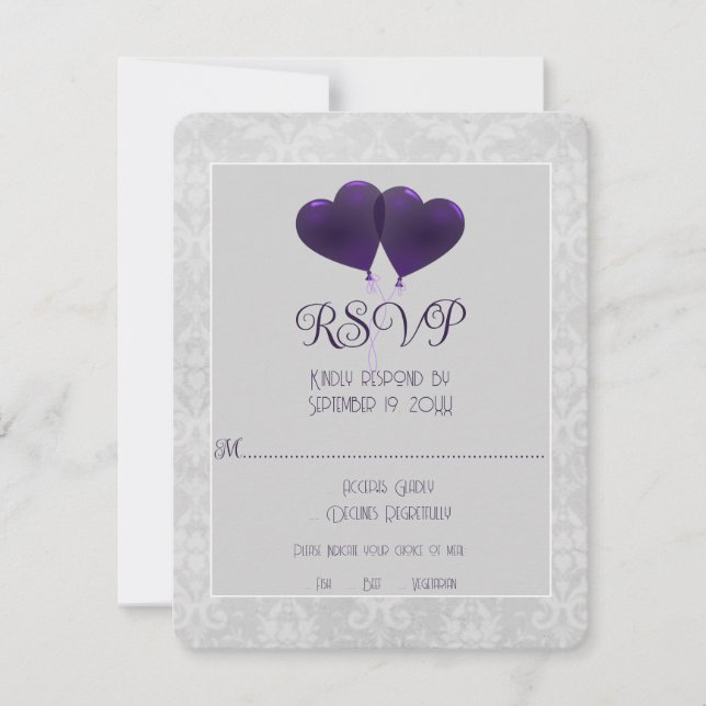 Placa RSVP de Casamento de Balões de Coração Roxo (Frente)