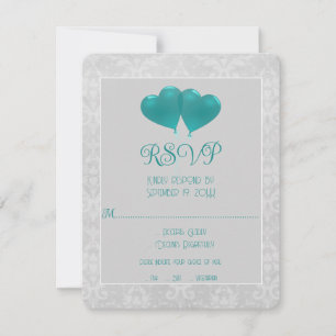 Placa RSVP de Casamento de Balões de Coração Teal