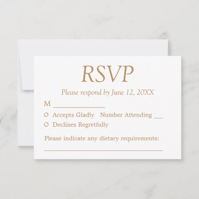 Placa RSVP de Casamento de Beige do Ouro Branco (Frente)