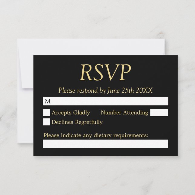 Placa RSVP de Casamento de Beige Ouro Negro (Frente)