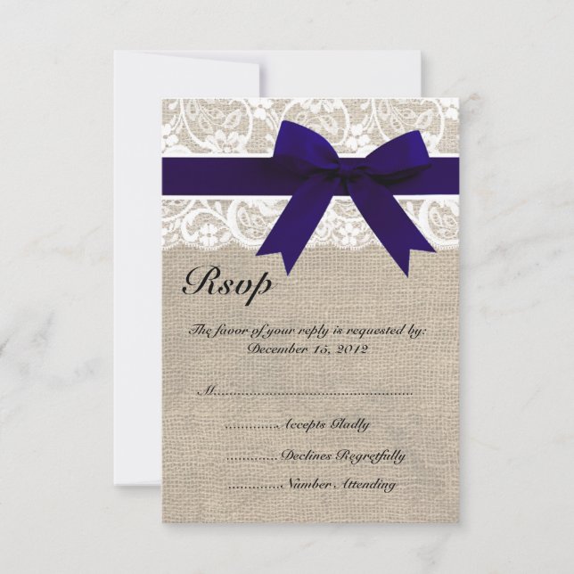 Placa RSVP de Casamento de Borda BrancaRibbon e Bu (Frente)