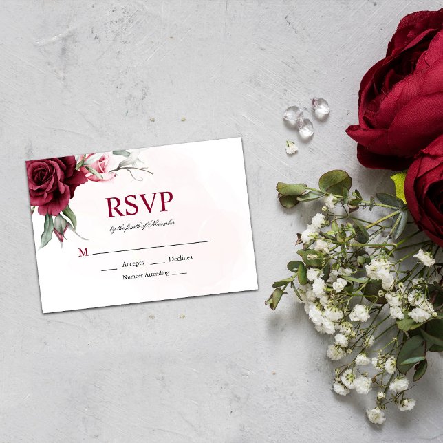 Placa RSVP de Casamento de Bourgundia Floral (Criador carregado)