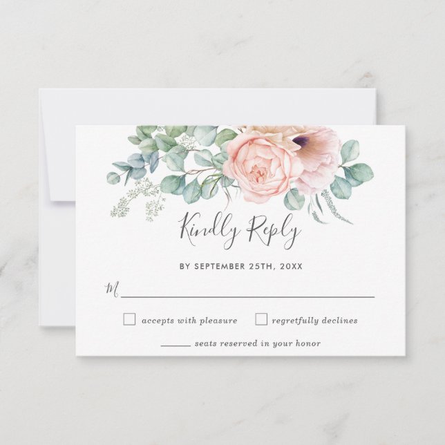 Placa RSVP de Casamento de Calor de Blush Floral (Frente)
