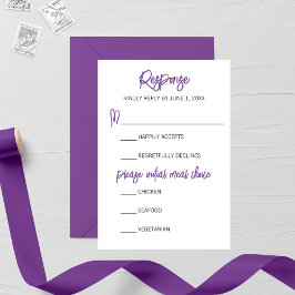 Placa RSVP de Casamento de Casamento Purple Minima