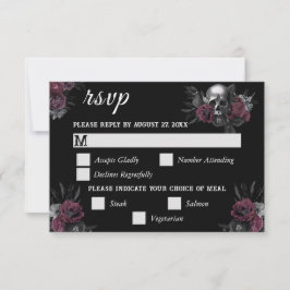 Placa RSVP de Casamento de Caveira Floral Burgundy