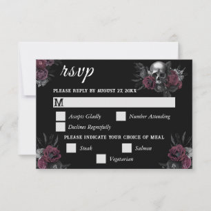 Placa RSVP de Casamento de Caveira Floral Burgundy