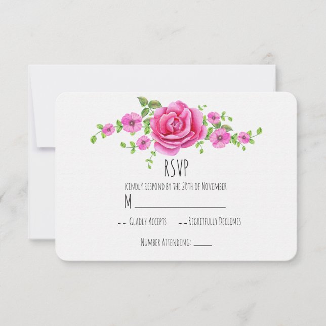 Placa RSVP de Casamento de Chique Floral Rosa (Frente)