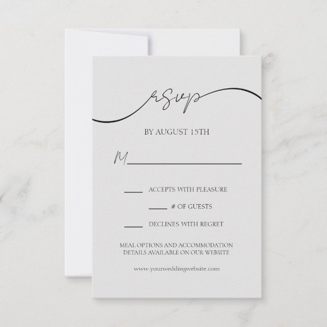 Placa RSVP de Casamento de Cinza Moderna de Script (Frente)