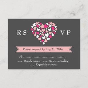 Placa RSVP de Casamento de Cinzas Rosa com Amor e