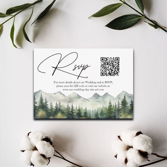 Placa RSVP de Casamento de Código QR de Montanhas  (Criador carregado)