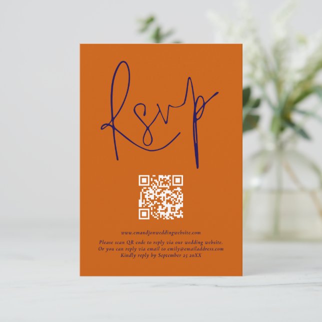 Placa RSVP de Casamento de Código Qr de Script de  (Em pé/Frente)