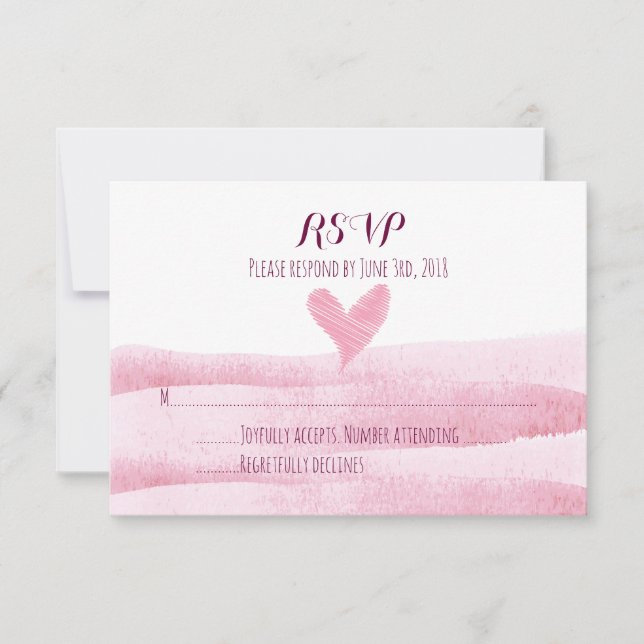 Placa RSVP de Casamento de Cor d'Água do Coração R (Frente)