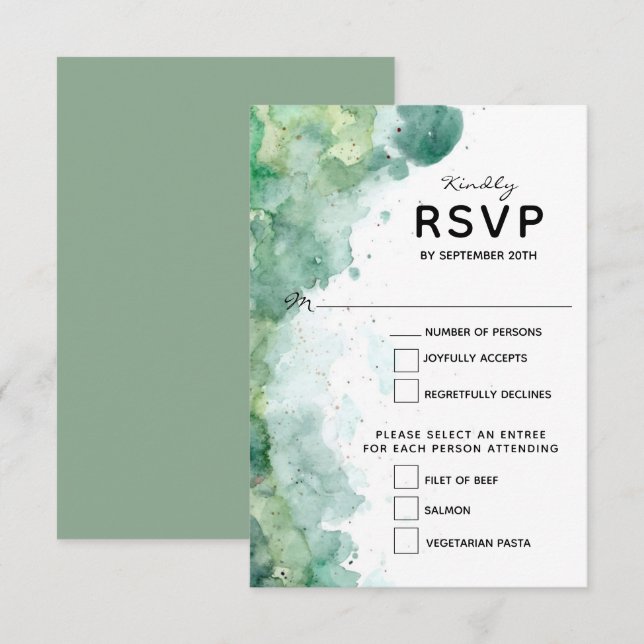 Placa RSVP de Casamento de Cores Aquáticas Verde A (Frente/Verso)