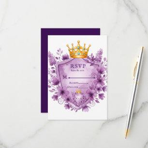 Placa RSVP de Casamento de Crest Floral Regal Purp