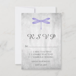 Placa RSVP de Casamento de Dragonfly Roxo