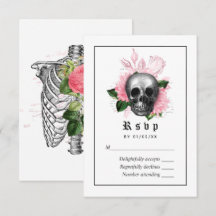 Placa RSVP de Casamento de Esqueleto Gótico Floral