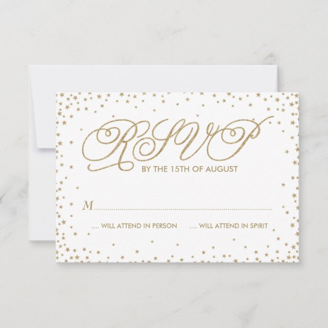Placa RSVP de Casamento de Estrelas Douradas do ri (Frente)