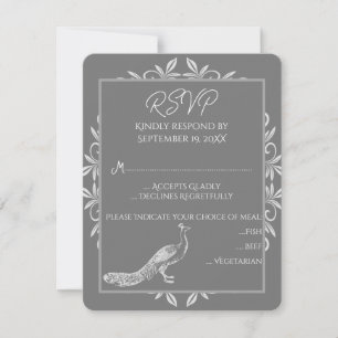 Placa RSVP de Casamento de Farinha de Peacock cinz