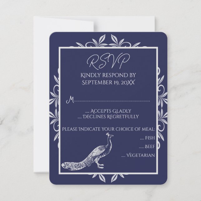Placa RSVP de Casamento de Farinha de Peacock mari (Frente)